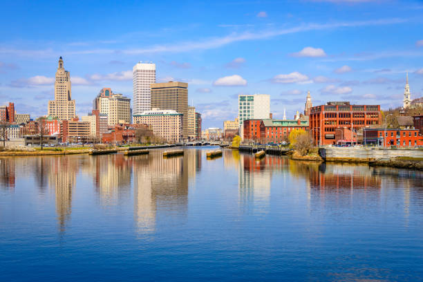 Providence, Rhode Island Skyline Providence, Rhode Island, USA downtown skyline on the river. providence rhode island photos stock pictures, royalty-free photos & images