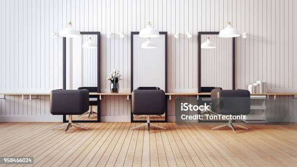 Modern Salon Interior 3d Render Image Stock Photo - Download Image Now - Hair Salon, Hairdresser, Mirror - Object