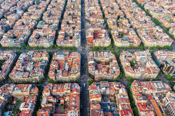 istock Barcelona aerial view, famous Eixample residencial district urban forms, Spain 958466314