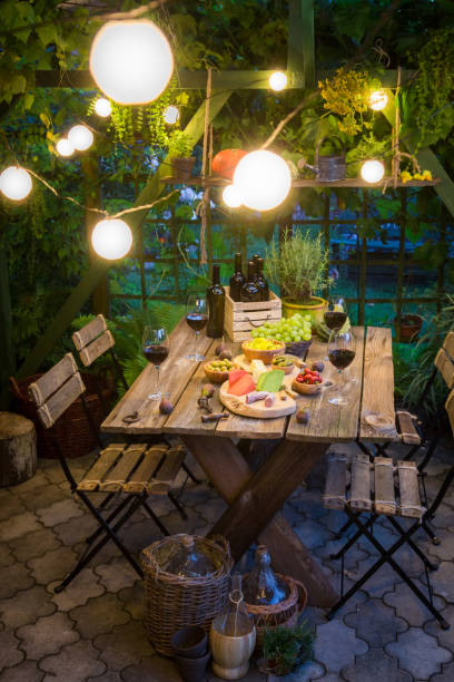 istock Appetizers, wine and fruits in summer evening 958469524