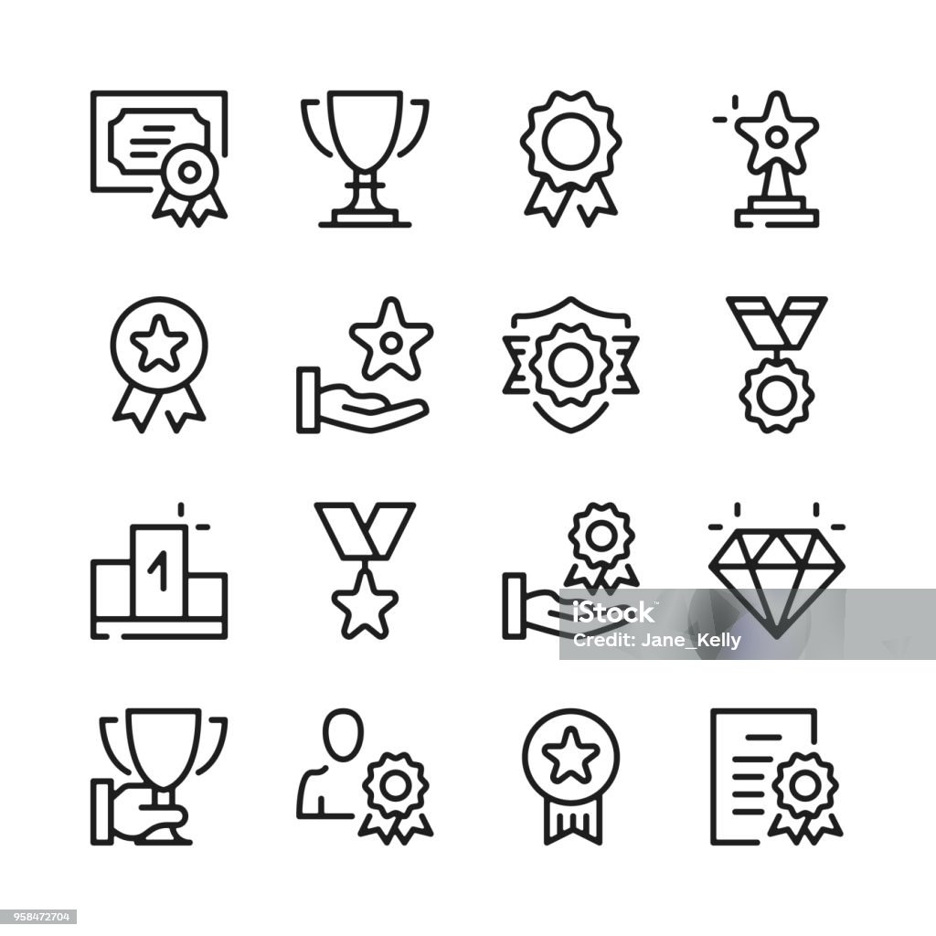 Set di icone delle linee dei premi. Concetti di graphic design moderni, semplice raccolta di elementi di contorno. Icone delle linee vettoriali - arte vettoriale royalty-free di Icona Set di icone delle linee dei premi. Concetti di graphic design moderni, semplice raccolta di elementi di contorno. Icone delle linee vettoriali - arte vettoriale royalty-free di Icona