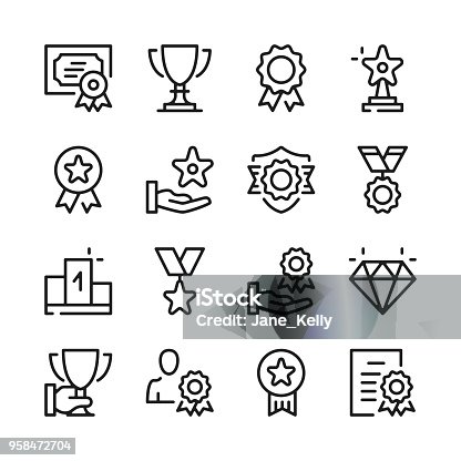 istock Awards line icons set. Modern graphic design concepts, simple outline elements collection. Vector line icons 958472704