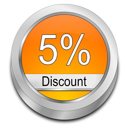orange 5% discount button - 3D illustration