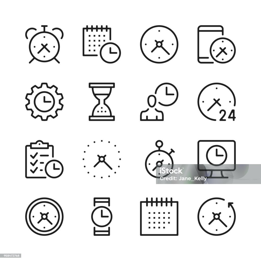 Time line icons set. Modern graphic design concepts, simple outline elements collection. Vector line icons Icon Symbol stock vector