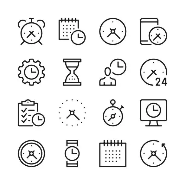 Vector illustration of Time line icons set. Modern graphic design concepts, simple outline elements collection. Vector line icons