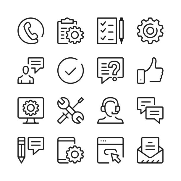 Customer support line icons set. Modern graphic design concepts, simple outline elements collection. Vector line icons Customer support line icons set. Modern graphic design concepts, simple outline elements collection. Vector line icons customer service representative stock illustrations