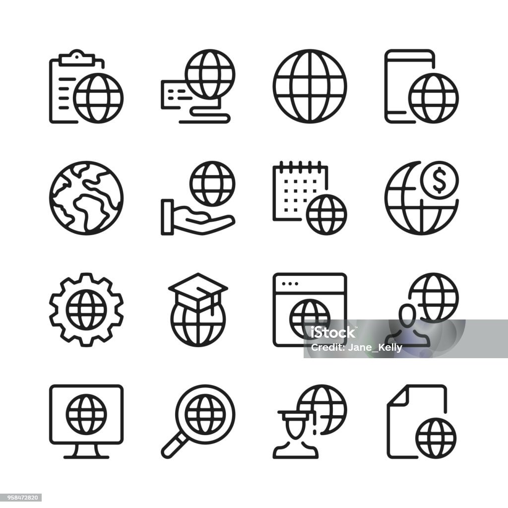 Globe line icons set. Modern graphic design concepts, simple outline elements collection. Vector line icons Globe - Navigational Equipment stock vector