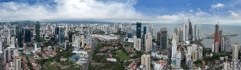 Wide panorama of Panama City Skyline - Panama City, Panama