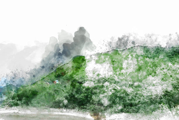 istock Abstract Beautiful Mountain on watercolor painting background. 958484790
