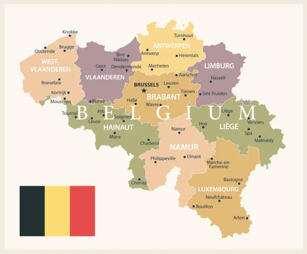 Vector illustration of 21 - Belgium - Vintage Isolated 10