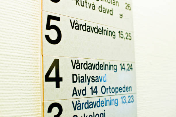 svenska tecken: vägbeskrivning till vårdenhet, onkologi, dialys och andra enheter i ett sjukhus (på svenska) - sjuksköterska sverige bildbanksfoton och bilder