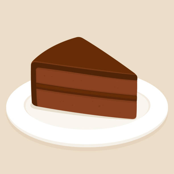 Chocolate cake slice Sachertorte, traditional Austrian chocolate cake with ganache frosting. Slice of cake on plate vector illustration. cake on a plate stock illustrations