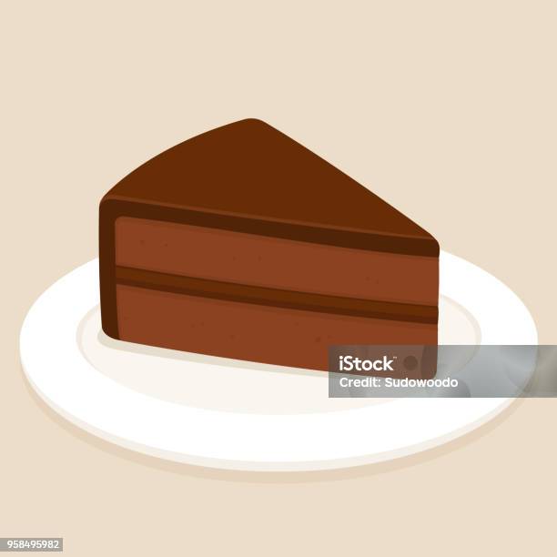 Chocolate Cake Slice Stock Illustration - Download Image Now - Cake, Slice of Cake, Plate