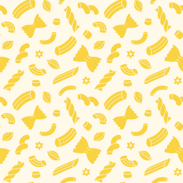 Seamless macaroni pattern Seamless pattern of traditional pasta shapes. Different types of macaroni. Vector illustration. noodles stock illustrations