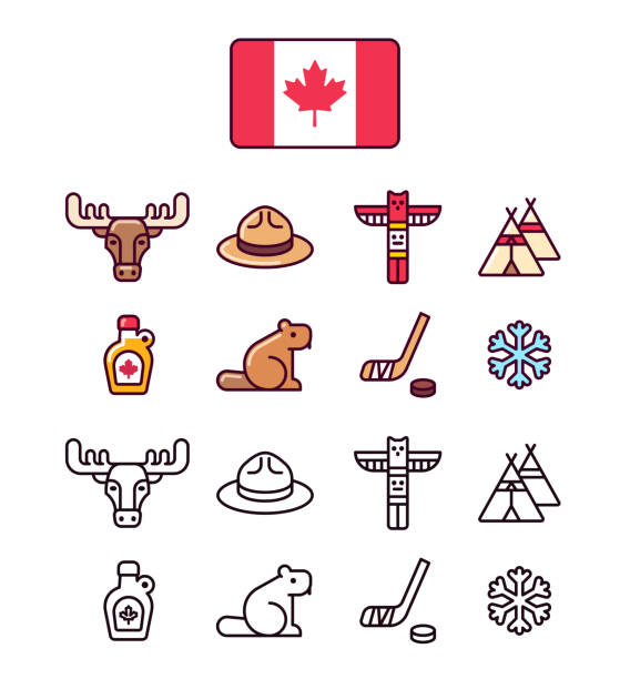 kanada ikony zestaw - canada american flag canadian culture usa stock illustrations