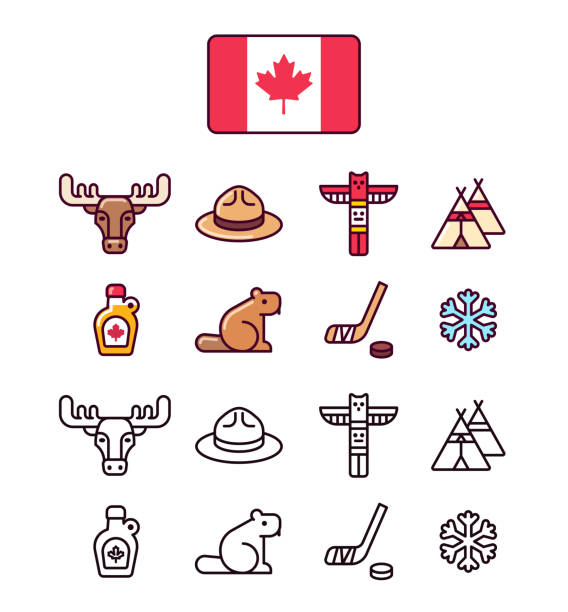 ilustrações de stock, clip art, desenhos animados e ícones de canada icons set - beaver canada north america rodent