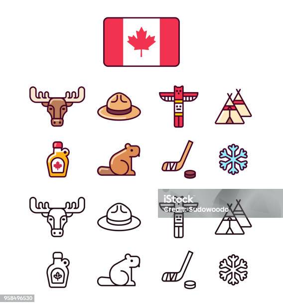 Canada Icons Set Stock Illustration - Download Image Now - Canada, Maple Syrup, Line Icon