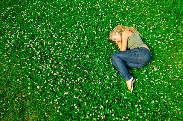 istock Girl on clover field 95849826