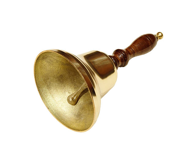 istock Gold and wood hand bell on a white background 95849973