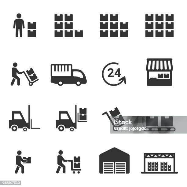 Warehouse Icon Vector Stock Illustration - Download Image Now - Icon Symbol, Warehouse, Delivering