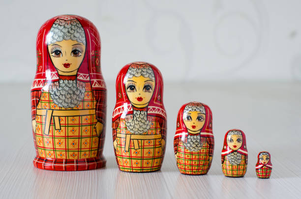 istock Five red matryoshka. Blurred background. Close up 958508070