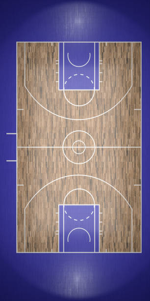 バスケット ボール コートの 3 d レンダリングの平面図 - dirty pass ストックフォトと画像