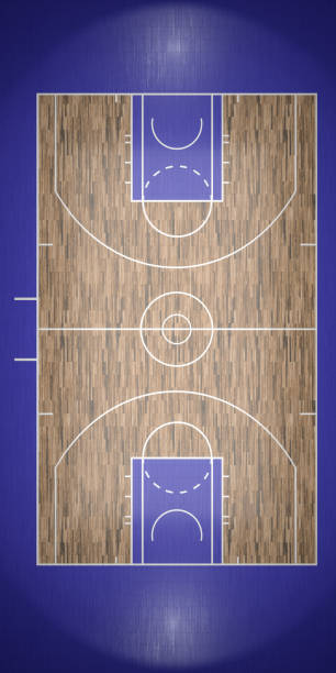 top view of basketball court 3d render - dirty pass imagens e fotografias de stock