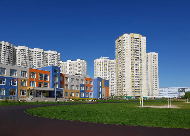 Khimki, Russia - cityscape with middle School of a General education