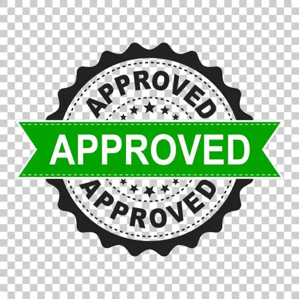 Vector illustration of Approved seal stamp vector icon. Approve accepted badge flat vector illustration. Business concept pictogram on isolated transparent background.