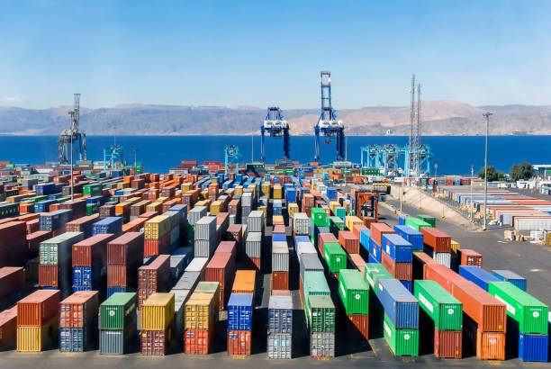 Port of Aqaba with containers AQABA, Jordan, 17 February 2008 akaba stock pictures, royalty-free photos & images