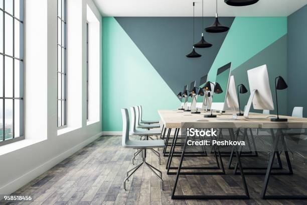Modern Coworking Office Interior Stock Photo - Download Image Now - Coworking, Office, No People