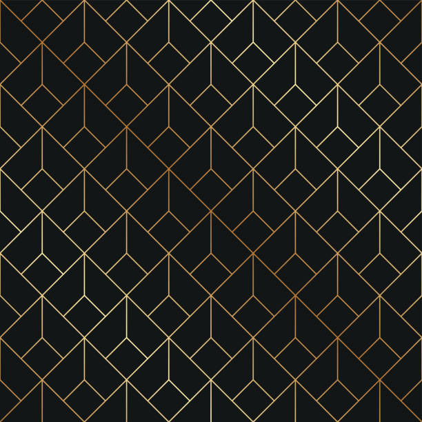 bezszwowy geometryczny wzór art deco w kształcie rombu w kolorze złotym i czarnym. - pattern geometric shape diamond shaped backgrounds stock illustrations