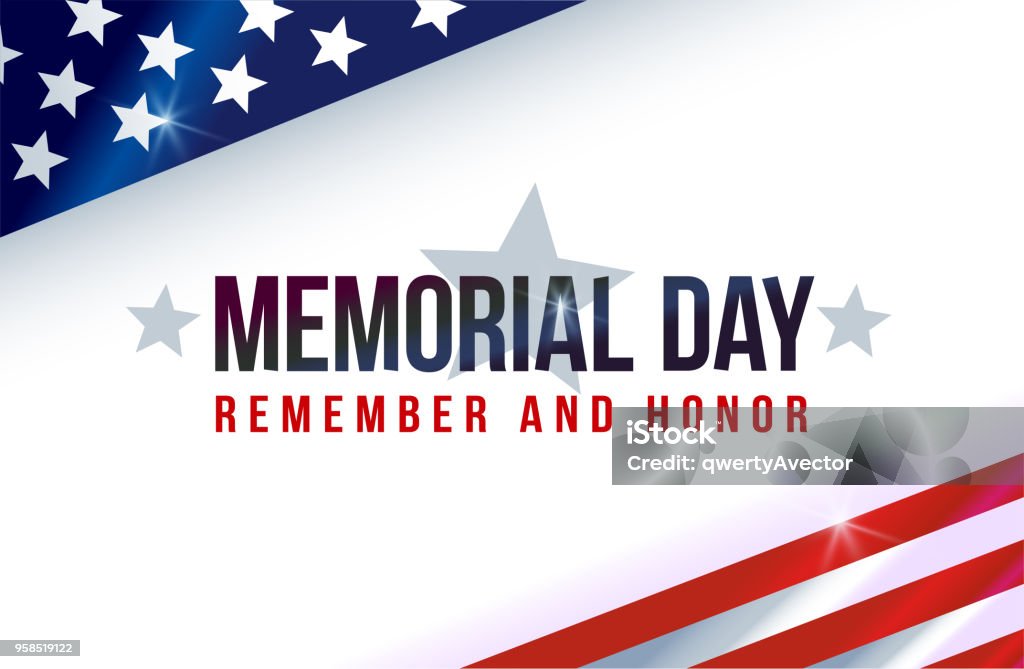 Memorial Day on American flag Text Memorial Day on American flag Backgrounds stock vector