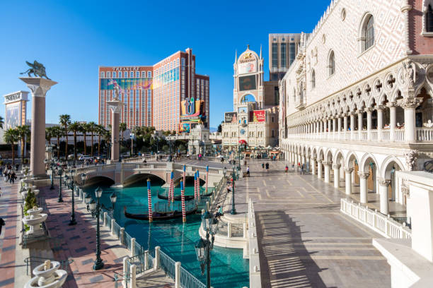 Las Vegas, US - April 27, 2018: Tourists visiting the famous Venician hotel and indoor St. Mark's square in Las Vegas