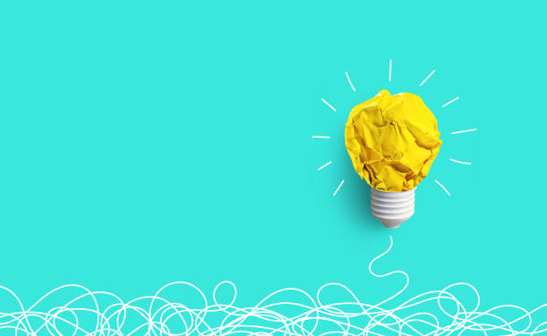 Creativity inspiration,ideas concepts with lightbulb from paper crumpled ball Creativity inspiration,ideas concepts with lightbulb from paper crumpled ball on pastel color background.Flat lay design. crumpled paper photos stock pictures, royalty-free photos & images