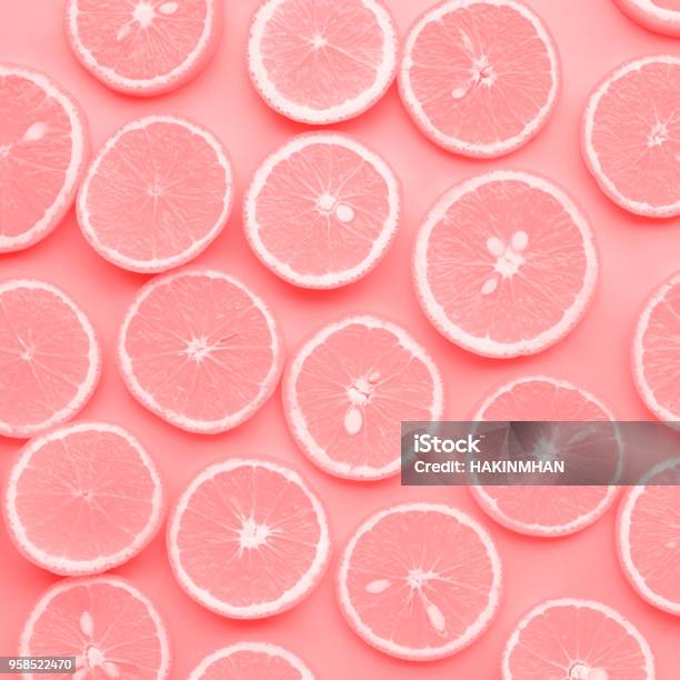 Group Of Orange Slice In Pink Colorfruit And Summer Concept Stock Photo - Download Image Now