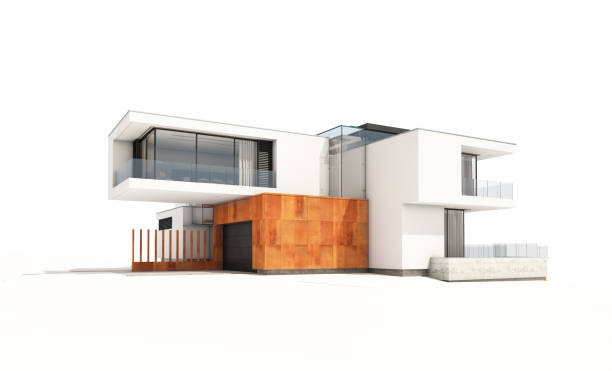 istock 3d rendering of modern cozy house isolated on white. 958529978