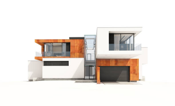 istock 3d rendering of modern cozy house isolated on white. 958529986