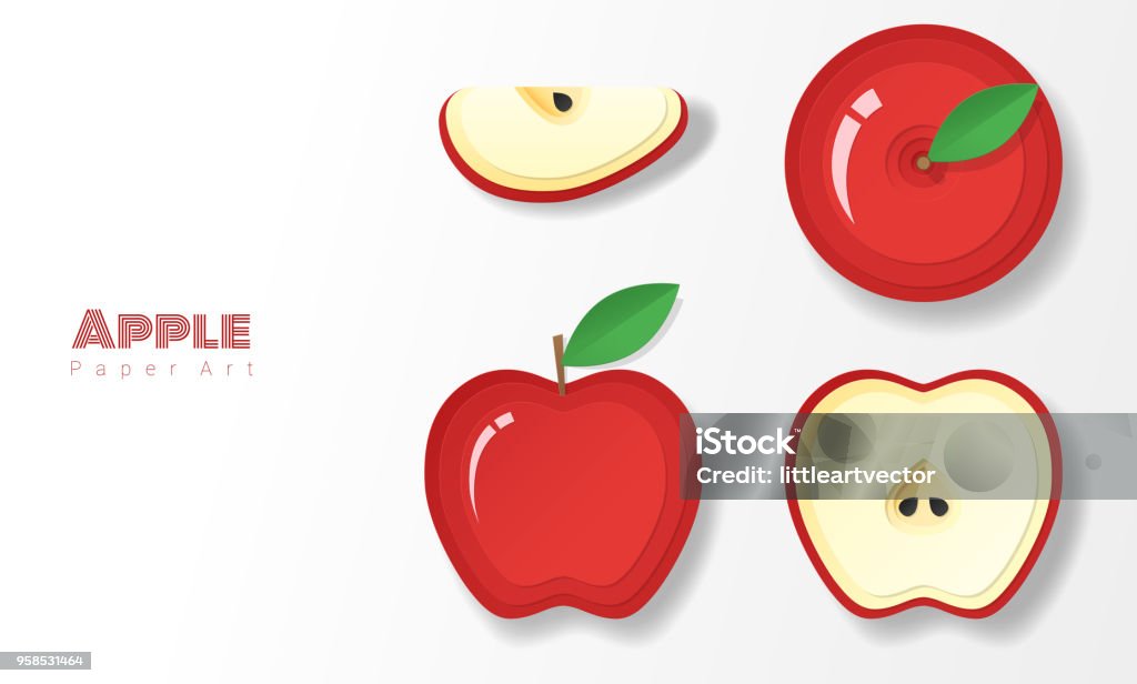 Conjunto de manzanas rojas en papel arte estilo, vector, Ilustración - arte vectorial de Manzana libre de derechos