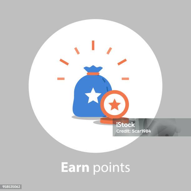 Earn Points Loyalty Program Reward Concept Collect Points Flat Icon Stock Illustration - Download Image Now