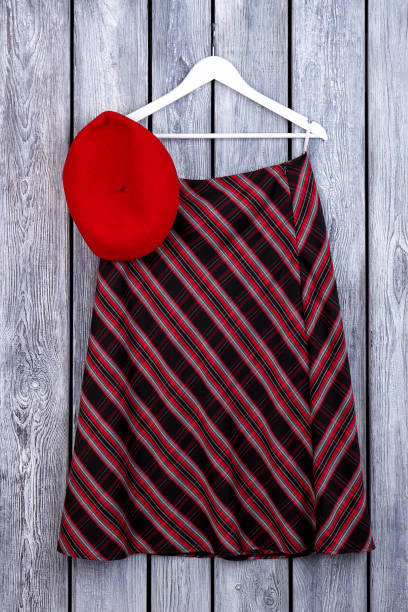 istock Women striped skirt hanging on hanger. 958542968