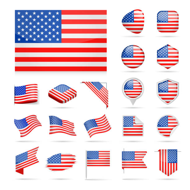 illustrations, cliparts, dessins animés et icônes de états-unis - flag icon set vector brillant - us coin