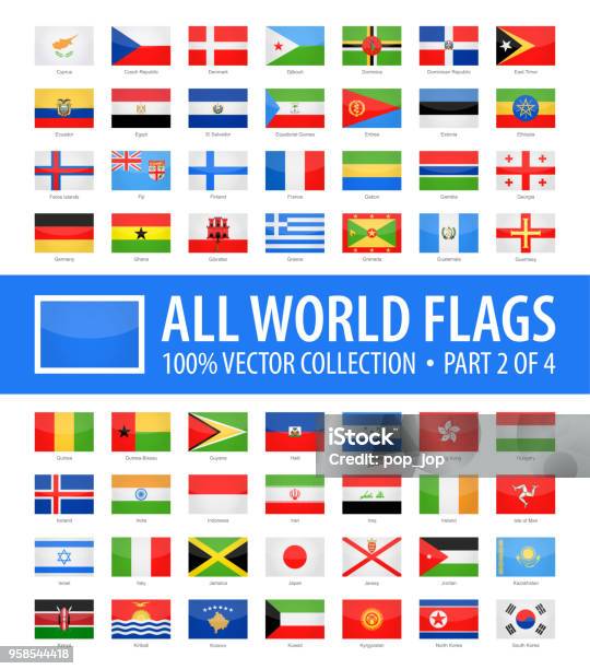 World Flags Vector Rectangle Glossy Icons Part 2 Of 4 Stock Illustration - Download Image Now
