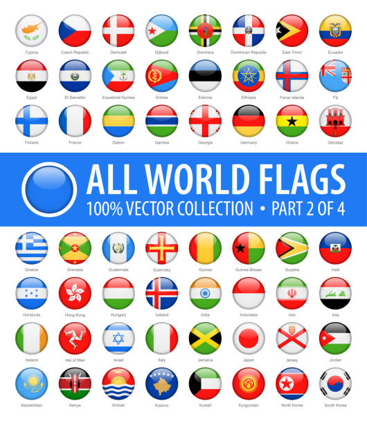 World Flags - Vector Round Glossy Icons - Part 2 of 4 World Flags - Vector Round Glossy Icons - Part 2 of 4 flag buttons stock illustrations