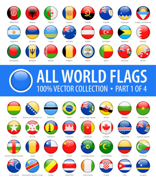 World Flags - Vector Round Glossy Icons - Part 1 of 4 World Flags - Vector Round Glossy Icons - Part 1 of 4 flag buttons stock illustrations