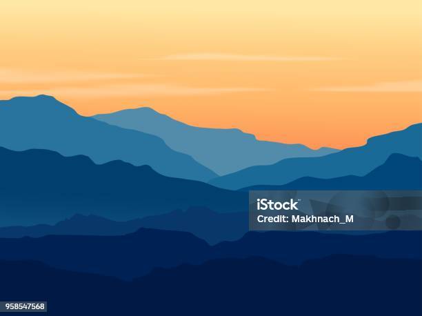 Twilight In Blue Mountains Stock Illustration - Download Image Now - Mountain, Backgrounds, Vector