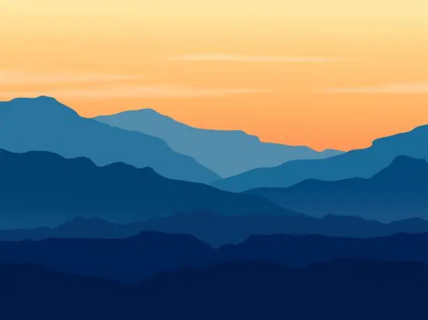 Vector illustration of Twilight in blue mountains