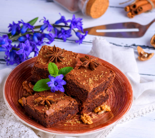 istock chocolate brownie pie in a ceramic brown plate 958552514