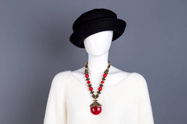 istock Female black hat and red necklace. 958562582