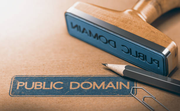 Public Domain Material. Intellectual property rights expired. 3D illustration of a rubber stamp with the text public domain stamped on paper background public domain images stock pictures, royalty-free photos & images